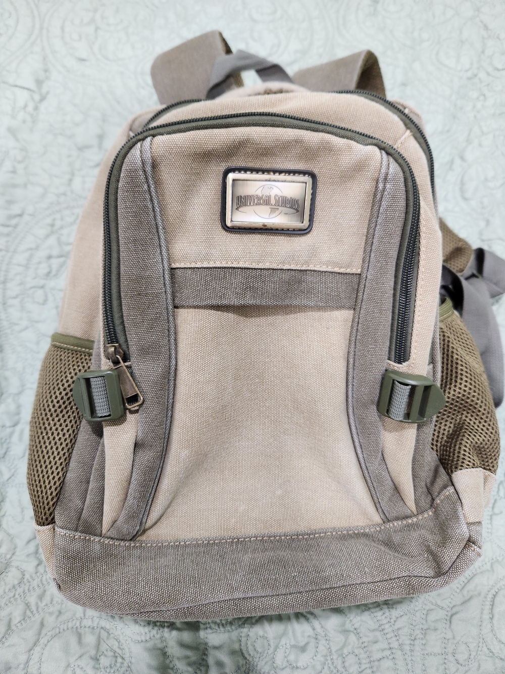 Universal Beige and Olive Canvas Backpack for Men